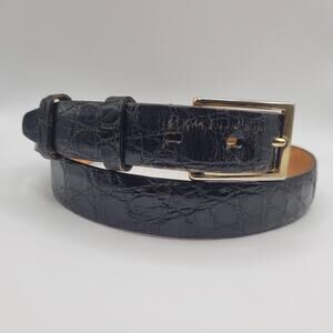 Vintage Ceintures Belt Men 34 Black Alligator Leather Brass Buckle Dress Classic